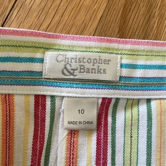 Christopher & Banks Spring Stripe Skirt Cotton Canvas Tie Waist Size 10 New NWT - Picture 3 of 5